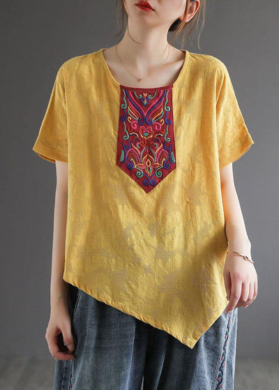 Italian Yellow Retro Embroideried Summer Shirt Short Sleeve - bagstylebliss