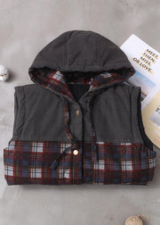 Italian back open fine hooded tunic pattern patchwork plaid baggy outwears - bagstylebliss