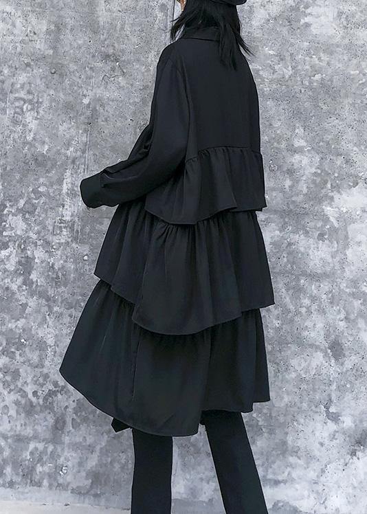 Italian black Cotton quilting clothes spring shift layered ruffles Dresses - bagstylebliss