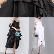 Italian black Cotton quilting dresses asymmetric tunic summer Dresses - bagstylebliss