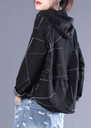 Italian black Fine outwear design hooded zippered coat - bagstylebliss