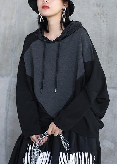 Italian black asymmetric outfit hooded patchwork Midi tops - bagstylebliss