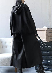 Italian black asymmetric outfit hooded patchwork Midi tops - bagstylebliss