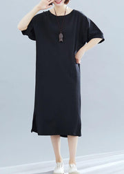 Italian black cotton Wardrobes o neck side open Art summer Dress - bagstylebliss