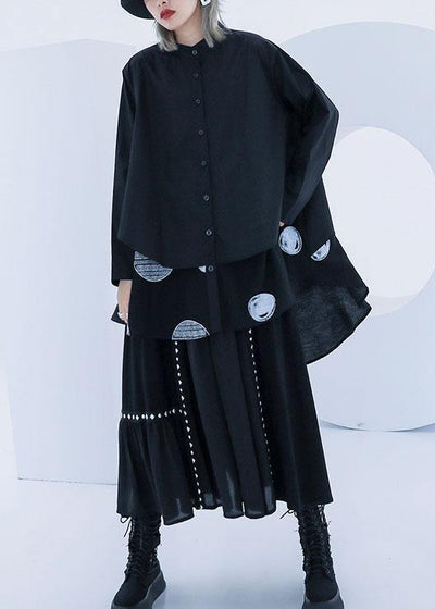 Italian Black Cotton Box Top Stand Collar Low High Design Short Top - bagstylebliss