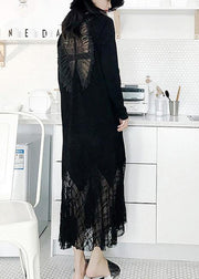 Italian black cotton dress hollow out Maxi summer patchwork Dress - bagstylebliss