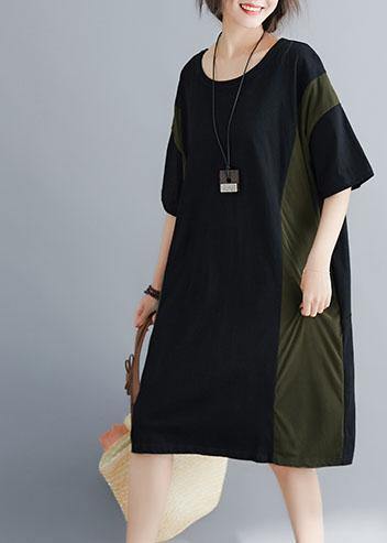 Italian black cotton tunics for women o neck patchwork Maxi summer Dresses - bagstylebliss