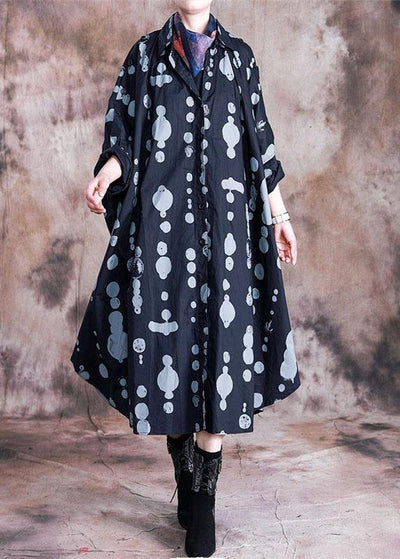Italian black dotted quilting dresses lapel asymmetric Kaftan fall Dresses - bagstylebliss