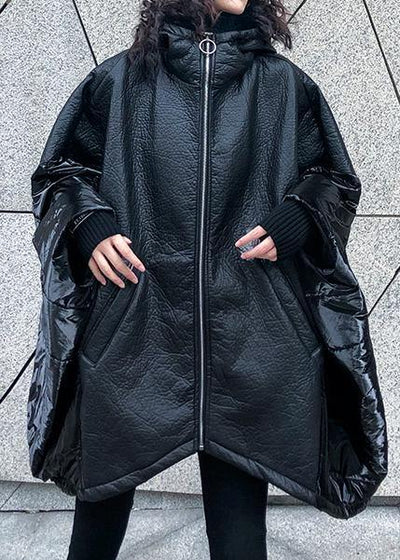 Italian black linen cotton shirts women Inspiration hooded Batwing Sleeve fall top - bagstylebliss