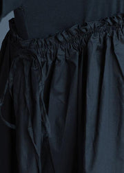 Italian black linen quilting dresses ruffles loose summer Dress - bagstylebliss