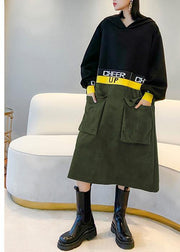 Italian black patchwork Long Shirts hooded A Line Dress - bagstylebliss