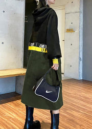 Italian black patchwork Long Shirts hooded A Line Dress - bagstylebliss