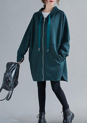 Italian blackish green Fashion Long coats Photography hooded zippered outwears - bagstylebliss