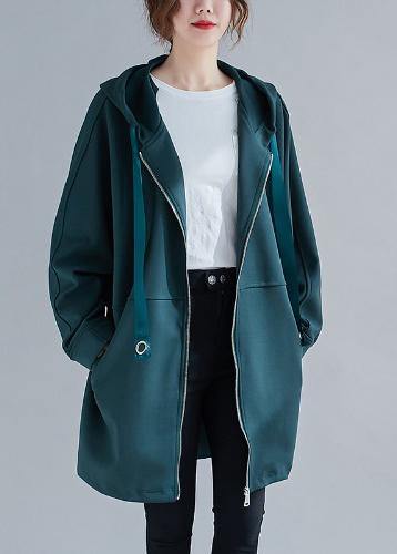Italian blackish green Fashion Long coats Photography hooded zippered outwears - bagstylebliss
