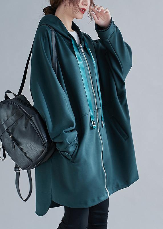 Italian blackish green Fashion Long coats Photography hooded zippered outwears - bagstylebliss
