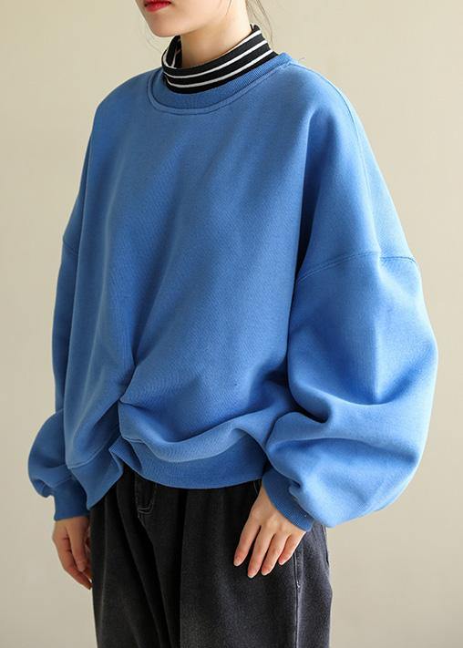 Italian blue cotton blouses for women false two pieces Knee spring Sweatshirt - bagstylebliss