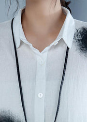 Italian cotton linen Blouse plus size Casual Polo Collar Short Sleeve Spliced Blouse - bagstylebliss