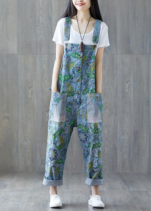Italian cotton trousers Vintage Summer Fashion Bleached Cotton Overalls - bagstylebliss
