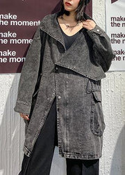 Italian drawstring Fashion clothes For Women denim black gray coats - bagstylebliss