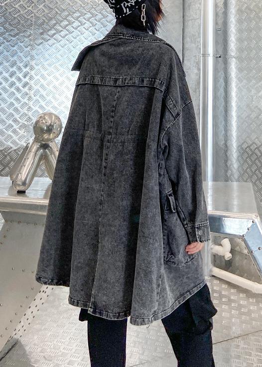Italian drawstring Fashion clothes For Women denim black gray coats - bagstylebliss