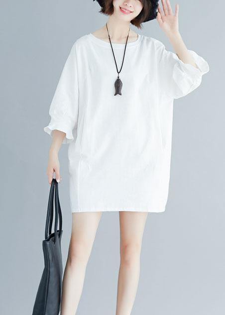 Italian flare sleeve Cotton clothes Work Outfits white o neck Dress summer - bagstylebliss