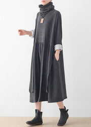 Italian gray Tunics high neck asymmetric long Dresses - bagstylebliss