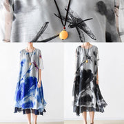 Italian gray print chiffon clothes For Women plus size Fashion Ideas o neck pockets Summer Dress - bagstylebliss