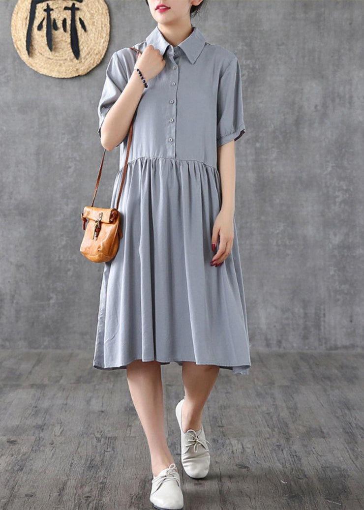 Italian gray quilting dresses lapel Cinched Art Dresses - bagstylebliss