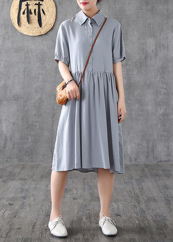 Italian gray quilting dresses lapel Cinched Art Dresses - bagstylebliss