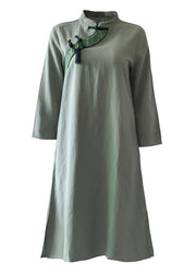 Italian green cotton Wardrobes o neck embroidery daily Dresses - bagstylebliss