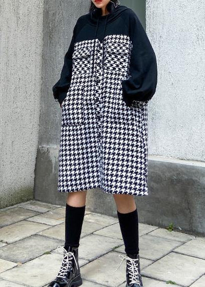 Italian hooded cotton plaid tunic dress Inspiration black cotton robes Dresses - bagstylebliss