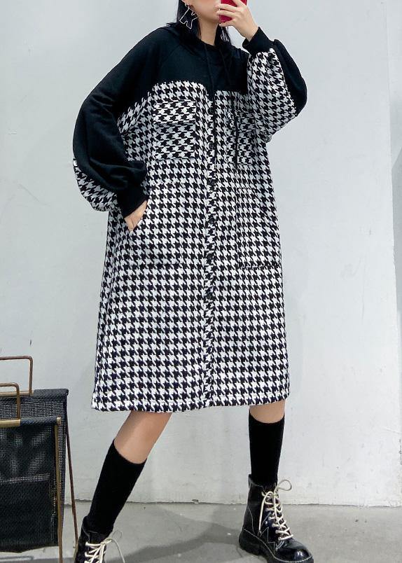 Italian hooded cotton plaid tunic dress Inspiration black cotton robes Dresses - bagstylebliss