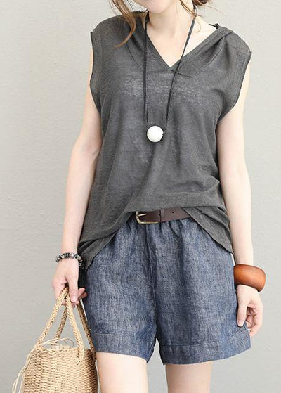 Italian hooded cotton shirts women design dark gray shirts summer - bagstylebliss
