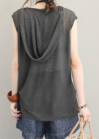 Italian hooded cotton shirts women design dark gray shirts summer - bagstylebliss