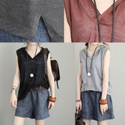 Italian hooded cotton shirts women design dark gray shirts summer - bagstylebliss