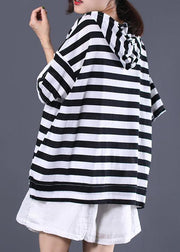Italian hooded cotton top silhouette Outfits black white striped shirt summer - bagstylebliss