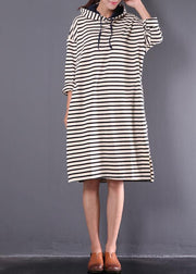 Italian hooded drawstring linen spring dresses Ideas black striped Dresses - bagstylebliss