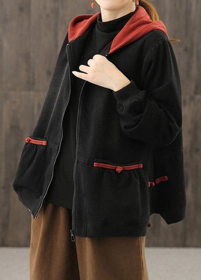 Italian hooded zippered Fashion trench coat red tunic jackets - bagstylebliss