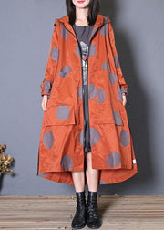 Italian hooded zippered Fine clothes red dotted Dresses coats fall - bagstylebliss