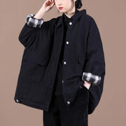 Italian lapel Button Down Fine spring Coats Women black loose outwears - bagstylebliss