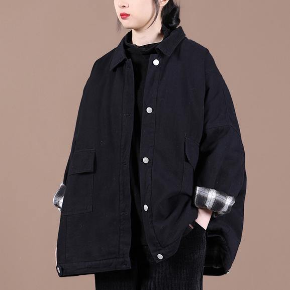 Italian lapel Button Down Fine spring Coats Women black loose outwears - bagstylebliss