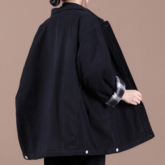 Italian lapel Button Down Fine spring Coats Women black loose outwears - bagstylebliss