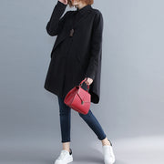 Italian lapel asymmetric cotton crane tops black Midi blouse