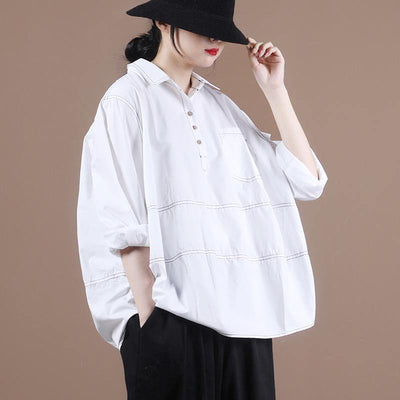 Italian lapel baggy shirts Tunic Tops white top - bagstylebliss