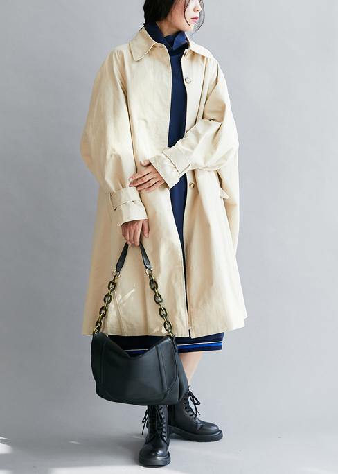 Italian lapel pockets Plus Size fall coat for woman beige short outwear - bagstylebliss