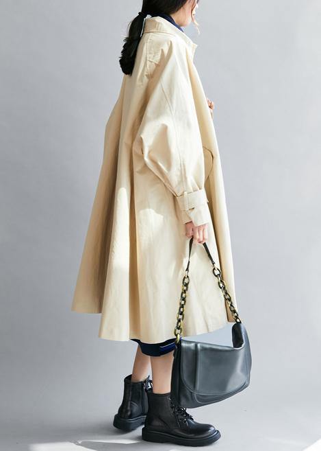 Italian lapel pockets Plus Size fall coat for woman beige short outwear - bagstylebliss