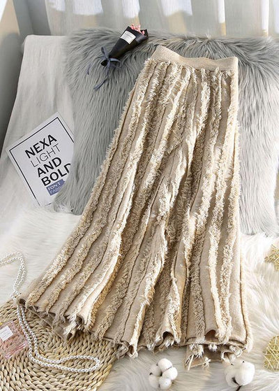 Italian nude cotton skirt tassel elastic waist spring skirt - bagstylebliss