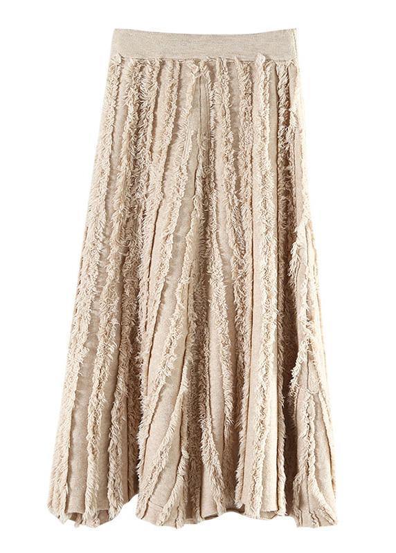 Italian nude cotton skirt tassel elastic waist spring skirt - bagstylebliss