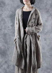 Italian nude linen Blouse lapel collar cotton long sleeve coats - bagstylebliss