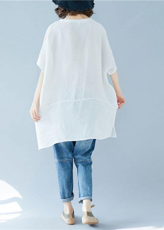 Italian o neck asymmetric linen summer dresses Photography white Dresses - bagstylebliss